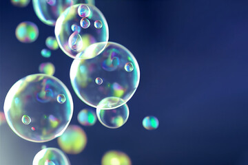 3D rendering of colorful dreamy soap bubbles floating in the air, post-modern minimalist atmosphere. High-tech, surreal feel. Can be used for banners, wallpapers, posters, invitations, and cards.