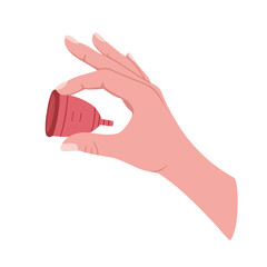 Hand with menstrual cup. Vector Illustration for printing, backgrounds, covers and packaging. Image can be used for greeting cards, posters, stickers and textile. Isolated on white background.