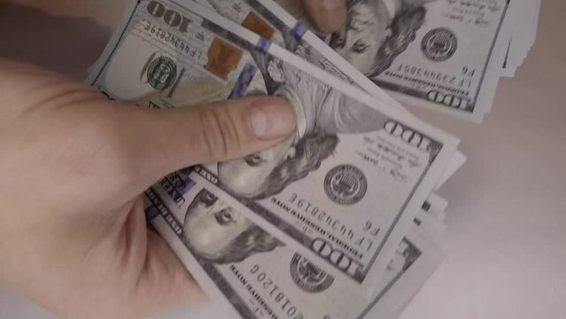 Man Counts A Stack Of Money, Fast Forward Motion, Time Lapse