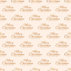 Winter seamless pattern with golden text Merry Christmas and Happy New Year. Endless repeating holiday texture for printing on package, wrapper, fabric, envelope, cloth, cards or gift paper.