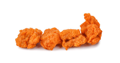 Fried spicy popcorn chicken isolated on white background