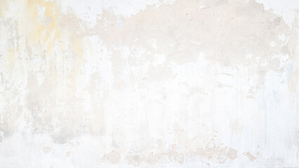 old white grungy concrete wall use as background or texture. texture of rusty brown stain on white painted and cracked concrete wall great for your design. grey old wall with shabby damaged plaster.