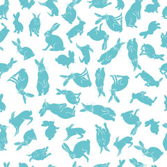 Seamless rabbit pattern. Seamless pattern of light blue hares. Vector illustration texture. easter card print,fabrics and packaging.