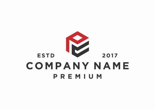 letter pc hexagon logo design vector illustration template