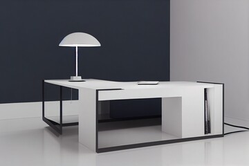 modern young room interior desk with mock up and lamp white floor