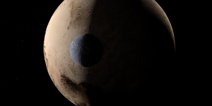 Orcus dwarf planet in orbit with Pluto at background