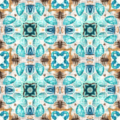 Teal beach house coastal style patchwork pattern tile. Modern nantucket summer printed fabric seamless repeat.