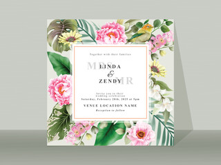 greenery floral tropical wedding invitation card