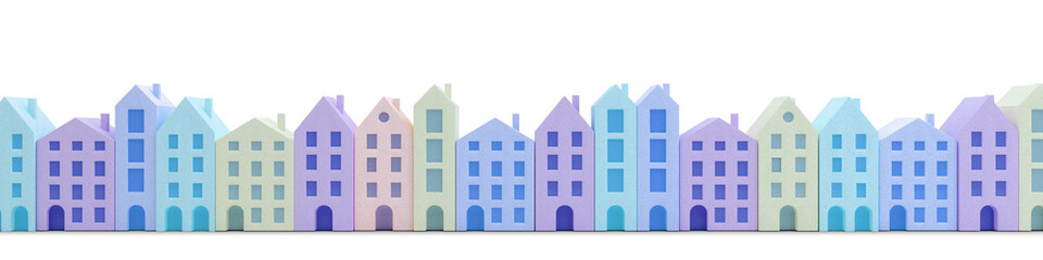 Colorful houses isolated on white background, 3d illustration