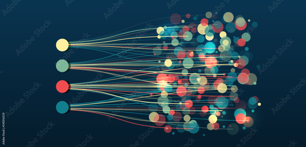 Poster Sorting a large amount of data on a dark background. Big data visualization. Futuristic network or business analytics. Structuring the flow of information. Data analytics concept.