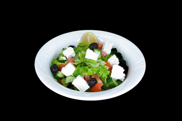 Greek feta cheese salad in a white plate