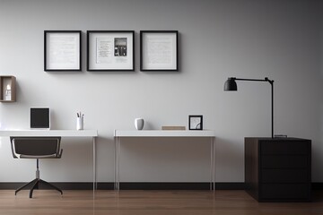 Workspace desk interior with mockup white wall, 3D Rendering