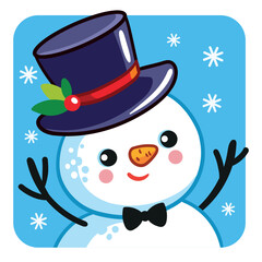 Vector illustration with a Christmas snowman on a blue background with snowflakes.