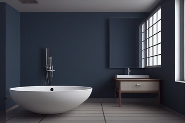 Fototapeta na wymiar Modern Bathroom interior design on dark blue wall,3d rendering