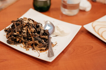 Beautiful table setting. Serving food in a restaurant.