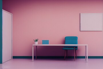 Office room with a pastel background.3D Rendering