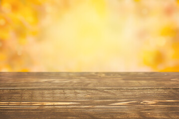 Autumn background with wooden table