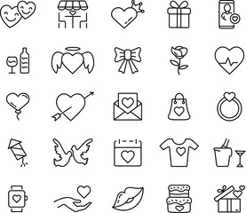 Collection of valentins day, celebrate icons. Simple black symbols. Vector illustration. EPS 10
