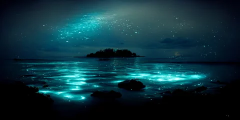 Foto auf Alu-Dibond Biolumineszenz. Bio leuchtender Ozean. Biolumineszentes Plankton im Meer © Aquir