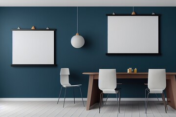 mock up blank poster on the wall of dining room, 3D rendering, 3D illustration