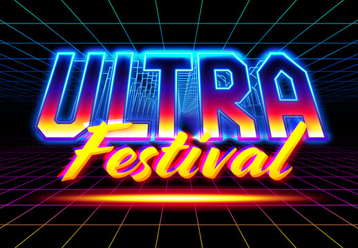 Ultra Festival Music Neon Futuristic Glitch Text Effect