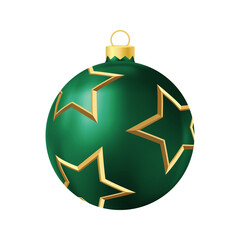 Green Christmas tree toy with golden stars Realistic color illustration