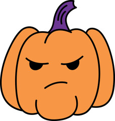 Halloween pumpkin line illustration with transparent background 90s style. Spooky element for Halloween decor