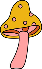 Halloween mushroom line illustration with transparent background 90s style. Spooky element for Halloween decor