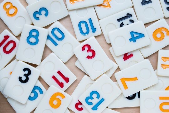 Closeup of a tile game with number tiles