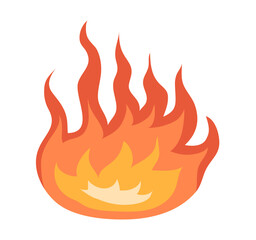 Orange fire flame icon. Symbol of bonfire, fire, danger warning. Design element, pictogram. Flat vector illustration isolated on white background