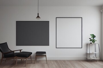 mock up poster frame in modern interior background, living room, Scandinavian style, 3D render, 3D illustration