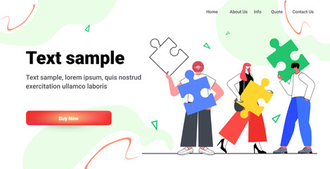 businesspeople team putting parts of puzzle together problem solution teamwork concept