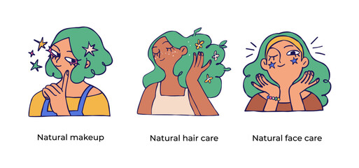 Healthy lifestyle concept set. Dieting, fitness and nutrition, mental health. Visual stories collection