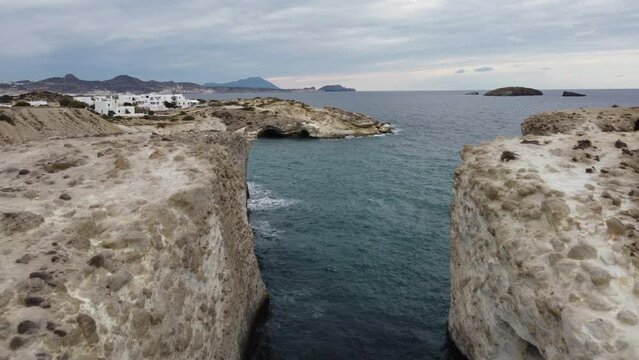 Paralia Papafragas Beach Coastline in Milos, Cyclades Island Aegean Sea, Greece