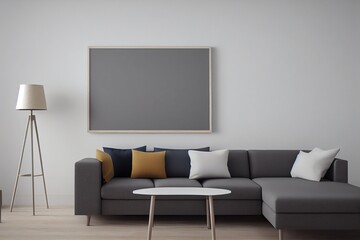 Mock up poster frame in living room interior. Interior Scandinavian style. 3d render