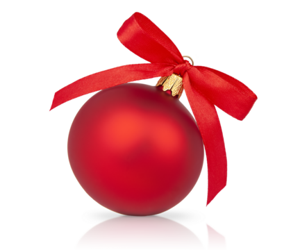 Red Christmas ornament with red ribbon isolated on white background