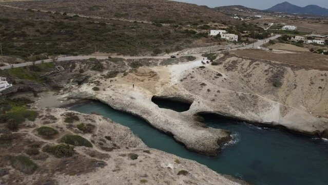 Paralia Papafragas Beach Coastline in Milos, Cyclades Island Aegean Sea, Greece