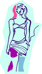 Fototapeta na wymiar Woman body, continuous line vector fashion illustration