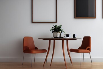 Modern dining room interior minimal style image 3d rendering,There are empty white wall,leather chair and wood desk