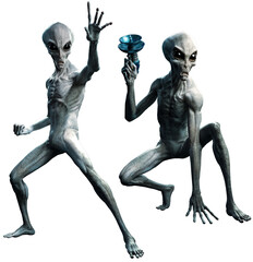 Grey aliens fighting 3D illustration	