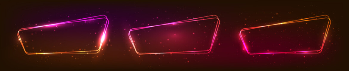 Obraz premium Neon double rounded frame with shining effects