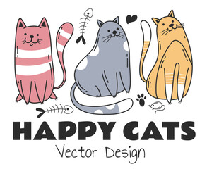 Cute cat animal line art doodle style abstract concept. Vector graphic design illustration element