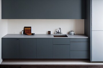 Small kitchen interior with grey cabinets