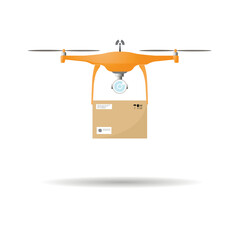 Automated aircraft for the delivery of goods from the warehouse. Storage equipment. Vector illustration
