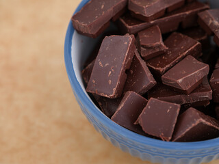 A bowl of broken dark chocolate