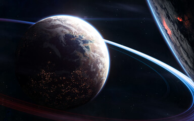 Habitable deep space planets. Science fiction. Elements of this image furnished by NASA