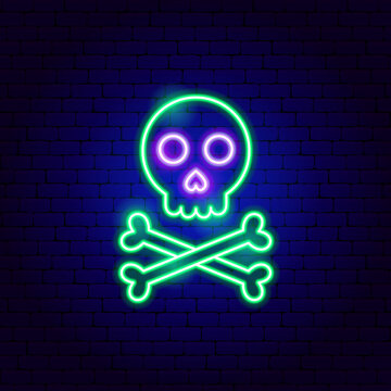 Toxic Skull Neon Sign. Vector Illustration of Nature Safe Symbol.