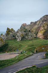 Beautiful trail seaside views in Jersey Island (Channel islands) on cold cloudy day