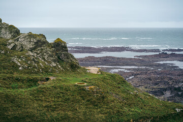 Beautiful trail seaside views in Jersey Island (Channel islands) on cold cloudy day
