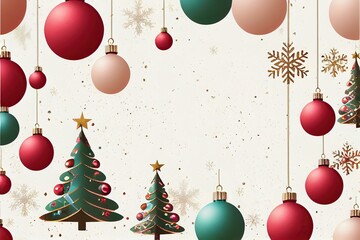 Merry Christmas decorated tree and balls, xmas backdrop.